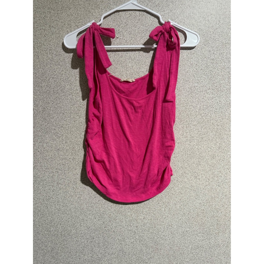 Chelsea & Violet Womens Pink Tie Shoulder Ruched Side Sleeveless Tank Top Large